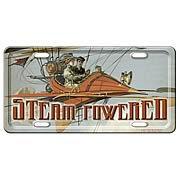 Steampunk Steam Powered Metal License Plate